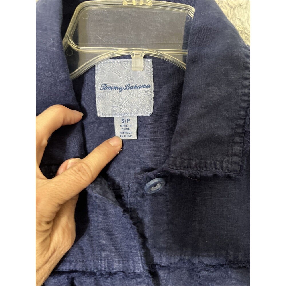 Tommy Bahama linen button up Distressed jacket Blue Sm Boho Cottage Core Beachy - Picture 4 of 10